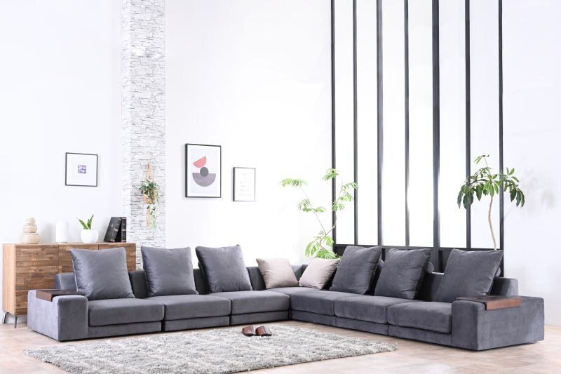 新品 一時撥水 傷に強い ファブリック張り コーナーソファー ダークグレー 7点セット リビングソファ 応接 L字型 DGY 布製 大型:ST11-48W02_画像8