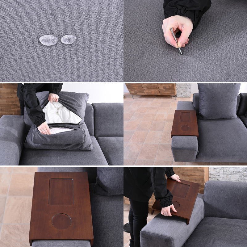 新品 一時撥水 傷に強い ファブリック張り コーナーソファー ダークグレー 7点セット リビングソファ 応接 L字型 DGY 布製 大型:ST11-48W02_画像6