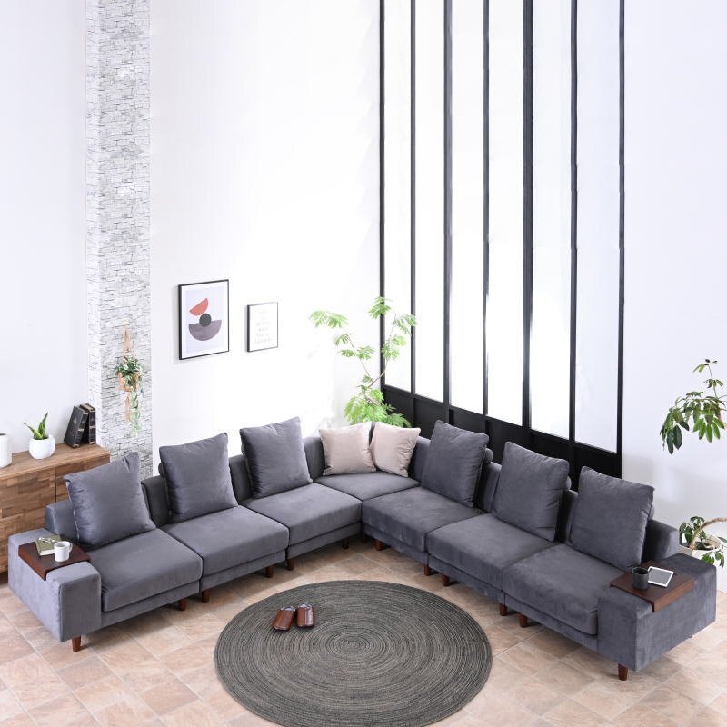 新品 一時撥水 傷に強い ファブリック張り コーナーソファー ダークグレー 7点セット リビングソファ 応接 L字型 DGY 布製 大型:ST11-48W02_画像1