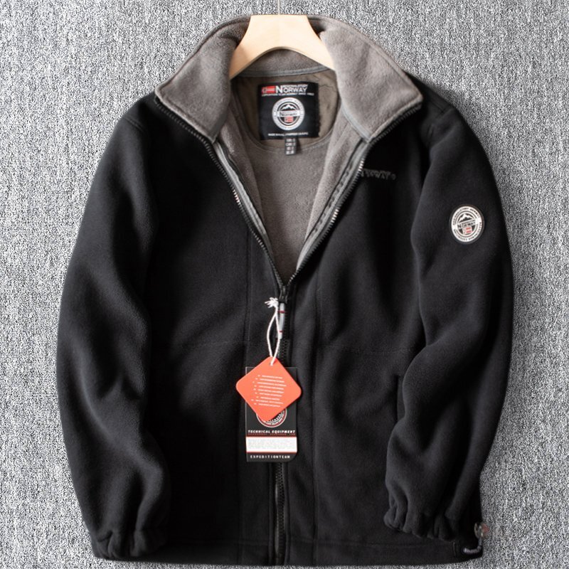 新品 国内未販売 ジャケット デザイナーズ フリース 暖かさ 裏ボア 厚手 メンズ シェニール 秋冬 フリース ブルゾン アウター 黒 T5166-XL_画像1