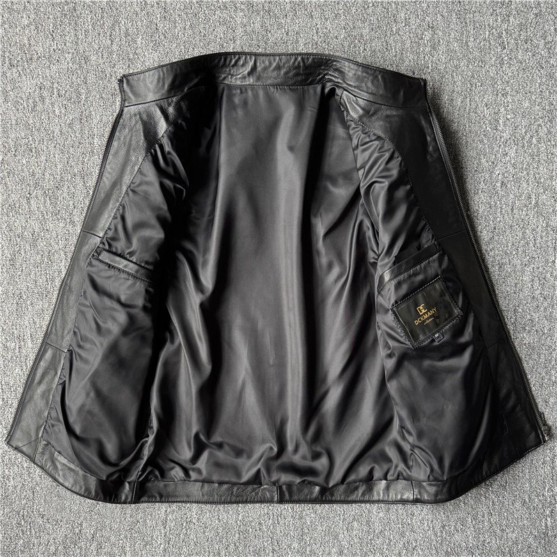 至高の逸品 EU製 DCKMANY 新品 上質羊革 イタリアレザー ジャケット 本革 秋冬 メンズ 革ジャン ライダース ラム ブルゾン/黒C9948-XL_画像3