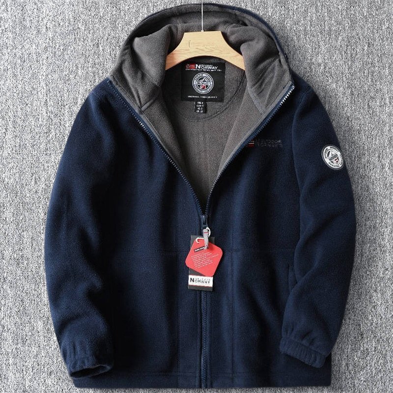 新品 フリース ジャケット デザイナーズ フード付き ジップブルゾン 暖かさ 裏ボア 厚手メンズ 秋冬 フードブルゾン アウター 紺 T7161-XL_画像1