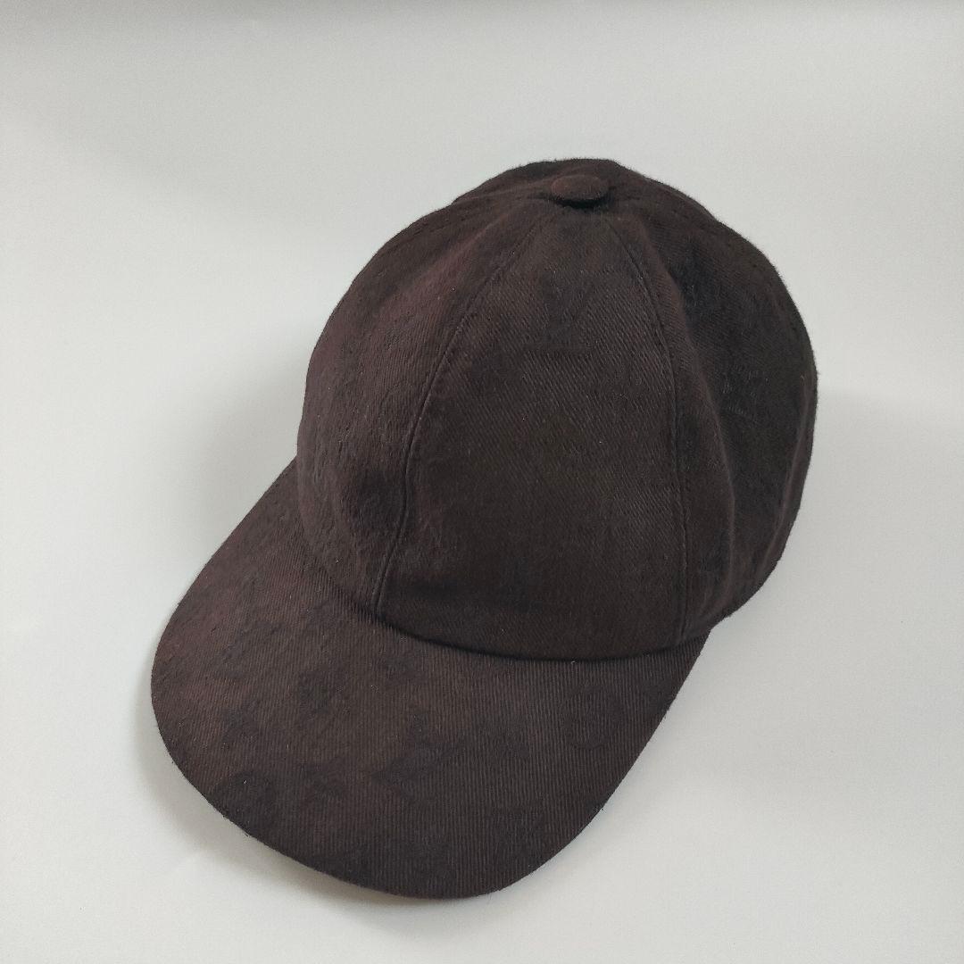 ルイヴィトン モノグラム エッセンシャル ブラウン M76585 キャップ 帽子 ジャガード シャドー 総柄 ヌメ革 _画像2