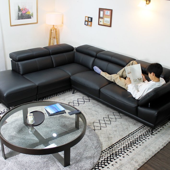  бесплатная доставка кушетка диван угловой диван Италия производства толщина кожа большой черный [ угол сиденье : левый правый выбор .. ] Vito-2p-couch-ot m99