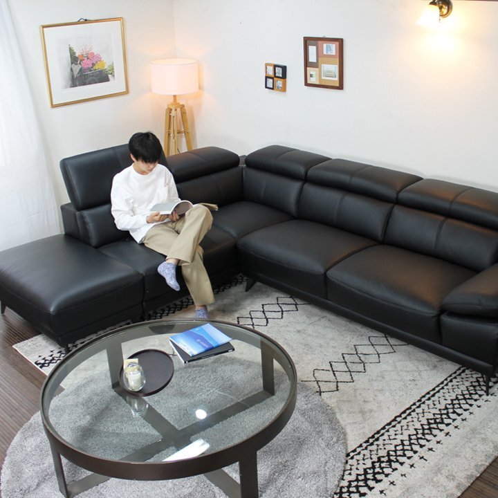  бесплатная доставка кушетка диван угловой диван Италия производства толщина кожа большой черный [ угол сиденье : левый правый выбор .. ] Vito-2p-couch-ot m99