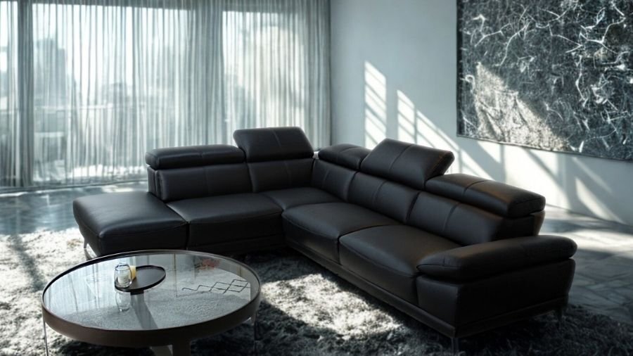  бесплатная доставка кушетка диван угловой диван Италия производства толщина кожа большой черный [ угол сиденье : левый правый выбор .. ] Vito-2p-couch-ot m99