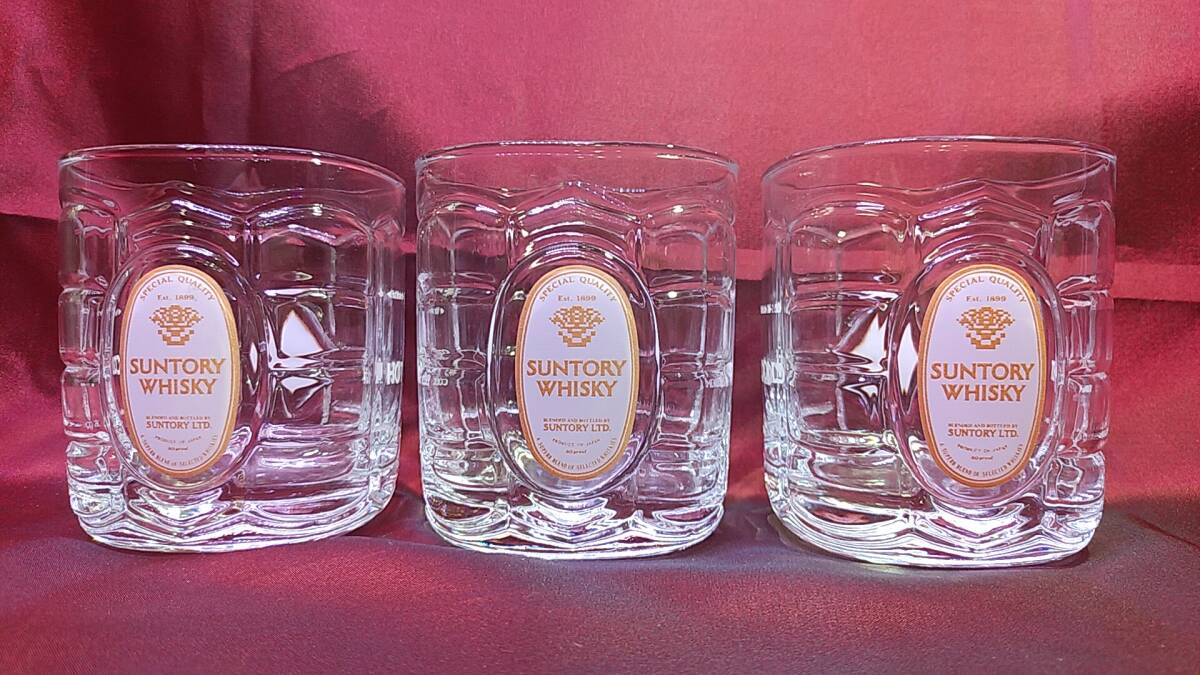 サントリーホワイト 亀甲グラス 3個セット ロックグラス★ウイスキー 角★G098_画像1