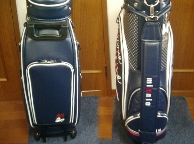 未使用　ディズニー　ミニーマウス　レディース　キャスター付き　合皮レザー　ネイビー紺白赤　ゴルフバッグ_画像2