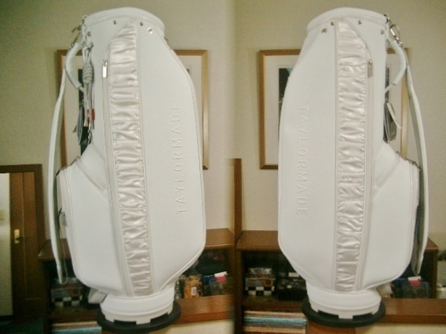 未使用　テーラーメイド　レディース　エレガンス・デザイン　タックリボン風　合皮レザー　オフ白グレー　ゴルフバッグ_画像1