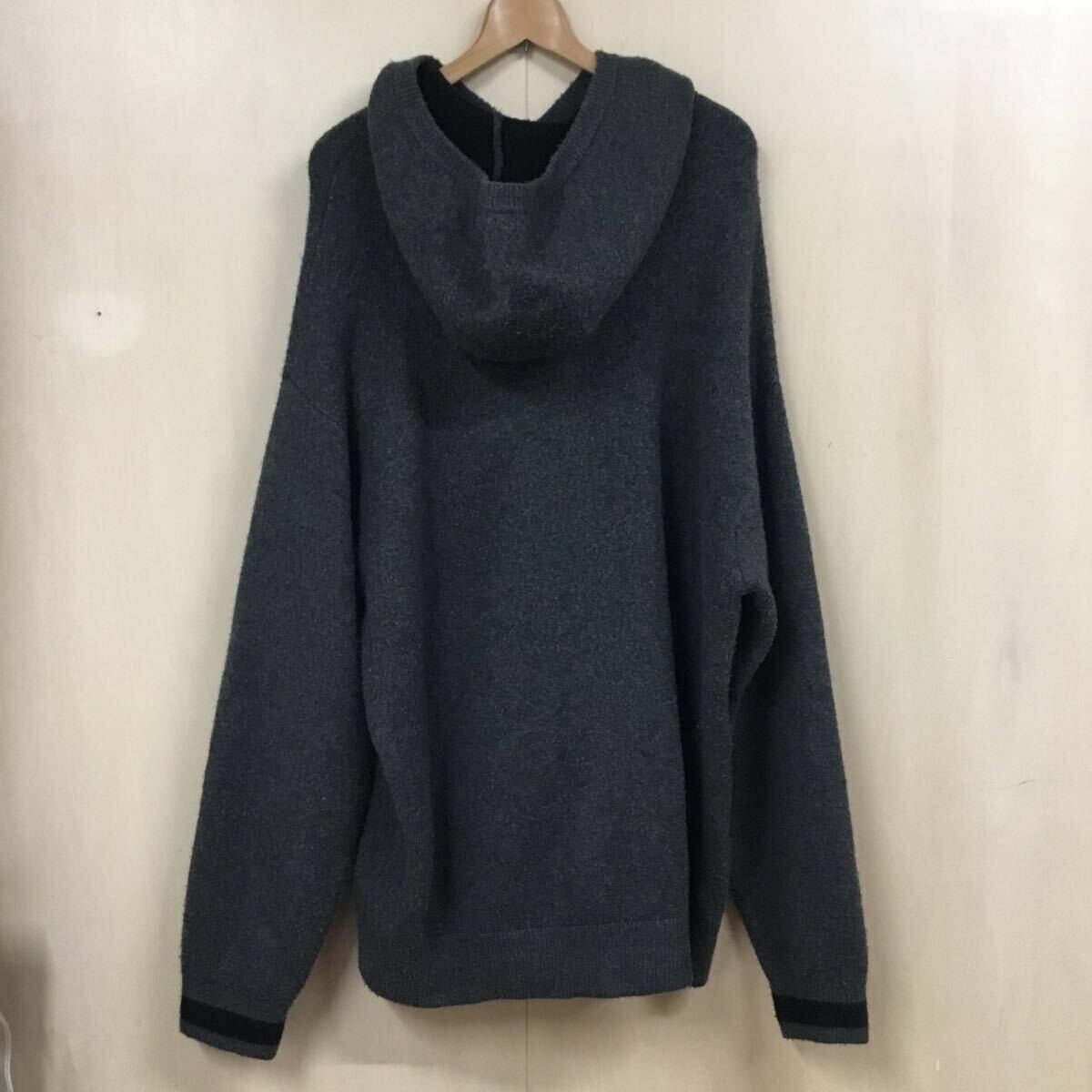 ARMANI EXCHANGE アルマーニ エクスチェンジ ロゴ ニット パーカー フーディー プルオーバー XL メンズ GRY グレー ポケット ネイビー_画像2