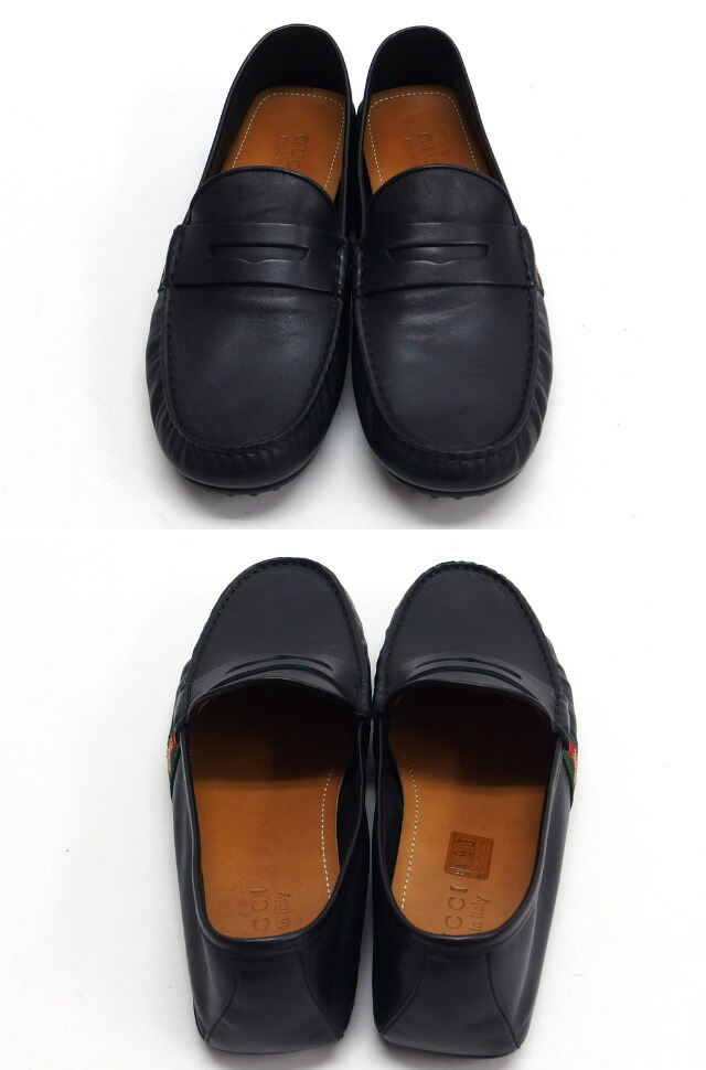 グッチ　シェリーライン　ドライビングシューズ　ビー　レザー　黒　約26.5～27cm[20251106]_画像3