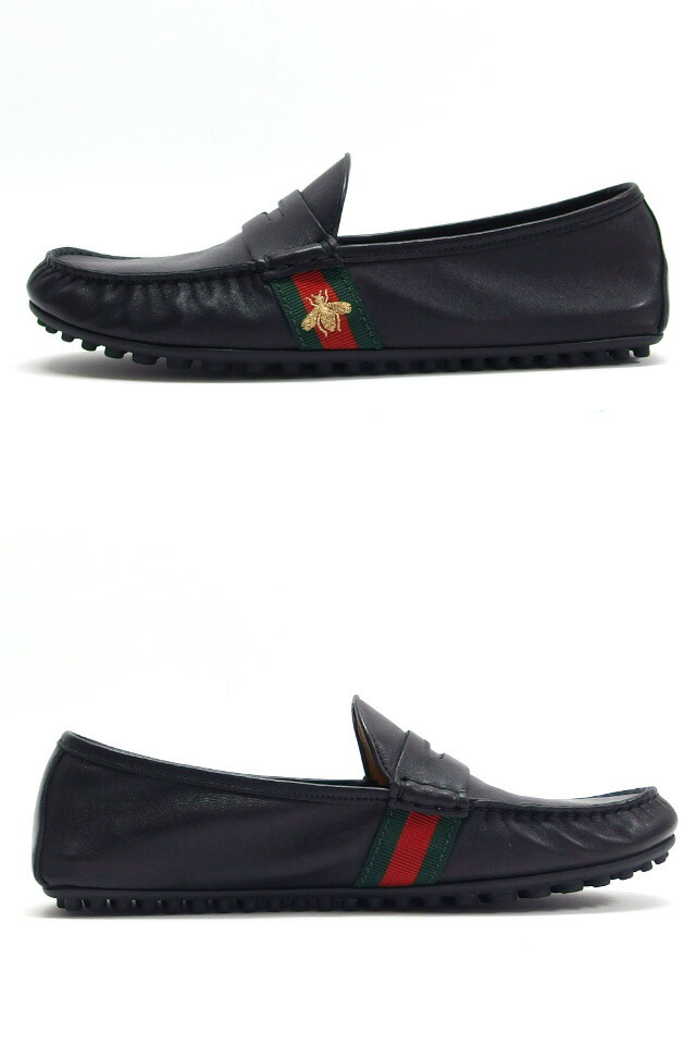 グッチ　シェリーライン　ドライビングシューズ　ビー　レザー　黒　約26.5～27cm[20251106]_画像6