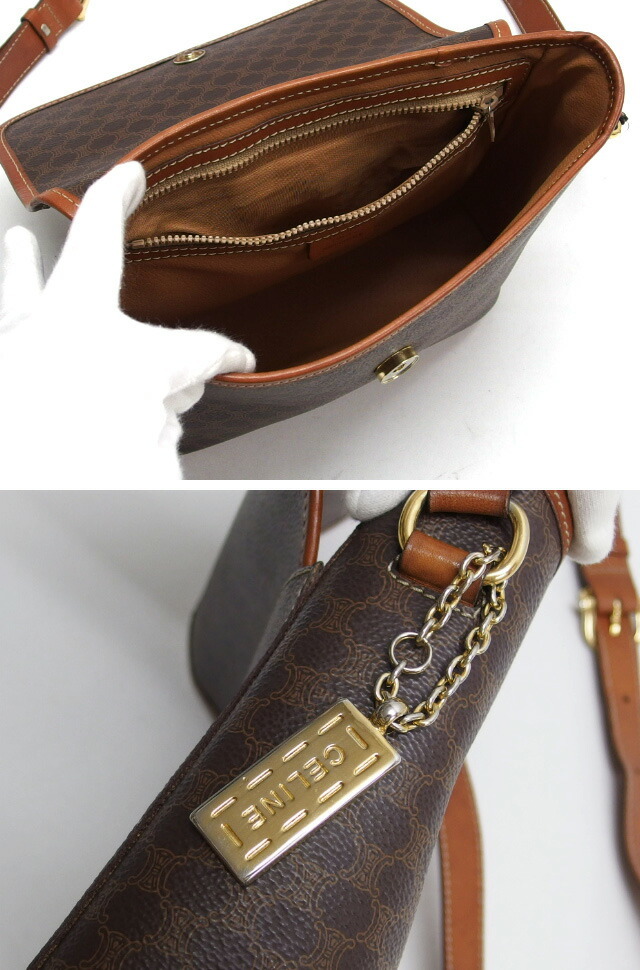 セリーヌ　マカダム柄　ショルダーバッグ　ロゴチャーム付き[訳あり][20251109]_画像4