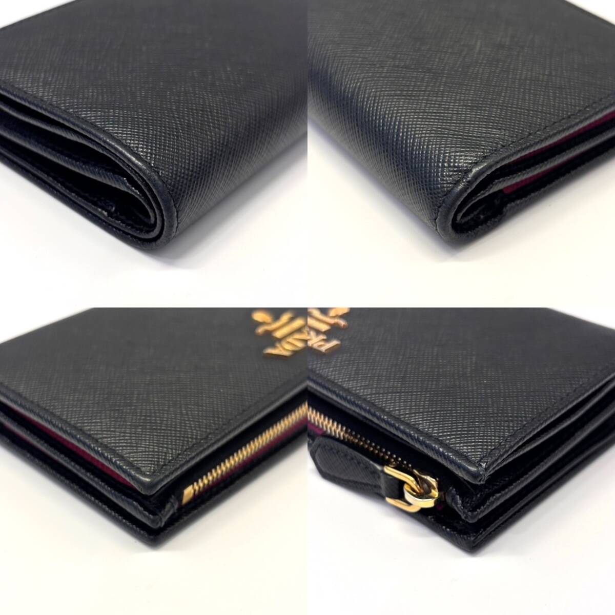  Prada safia-no2. складывать кошелек кожа черный Gold металлические принадлежности Logo 1ML009 PRADA AB разряд б/у 