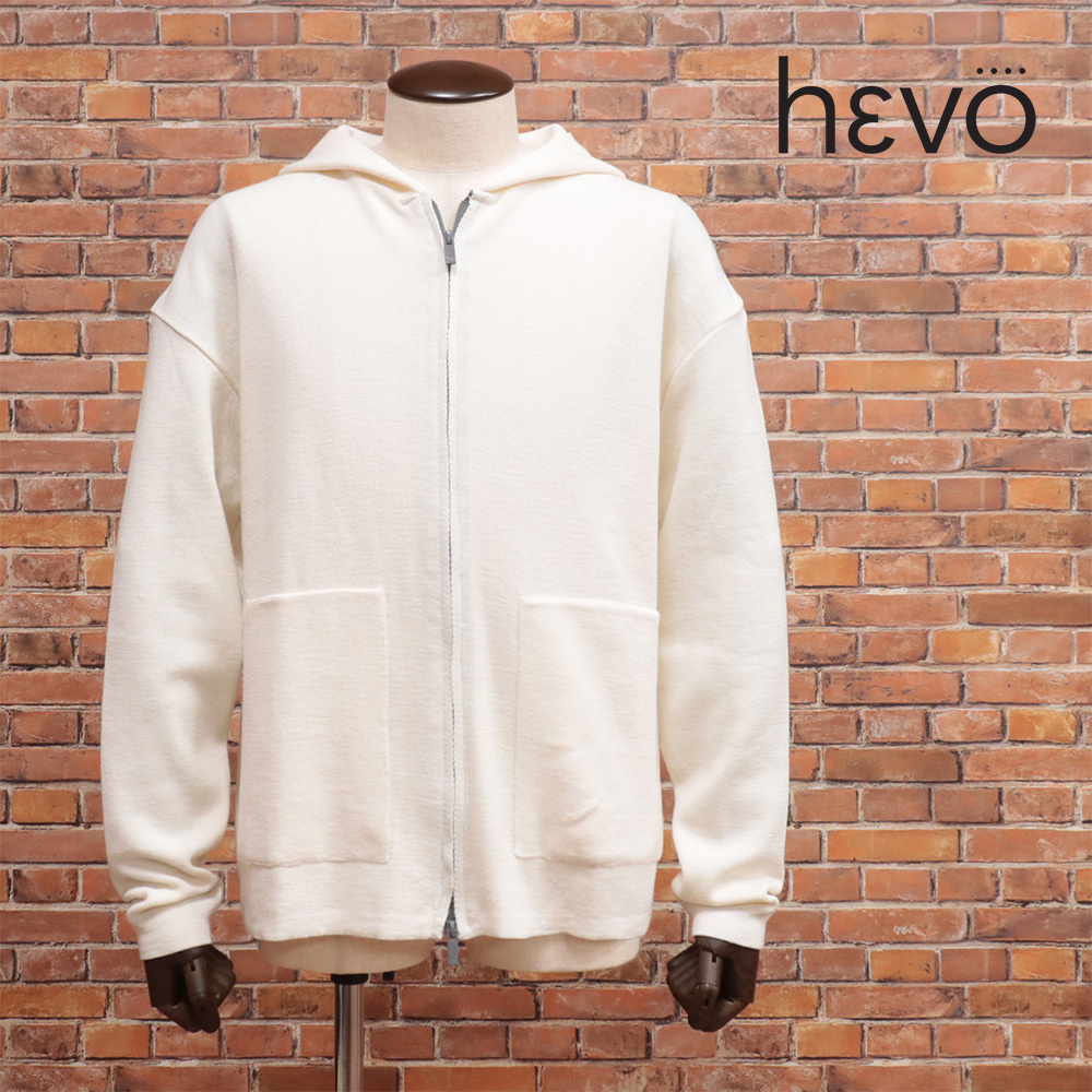 24秋冬/Hevo/Sサイズ/ニットパーカー SAVIGNANO 上質ウール混 無地 シンプル オーバーシルエット イタリア製 新品/アイボリー/mb128/_画像1