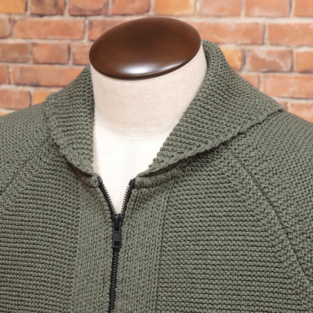 1円/24AW/TETE HOMME/Lサイズ/ドライバーズ ニットブルゾン 1024513021 ガーター編み ウォッシャブル リラックス 新品/カーキ/ma456/_画像2
