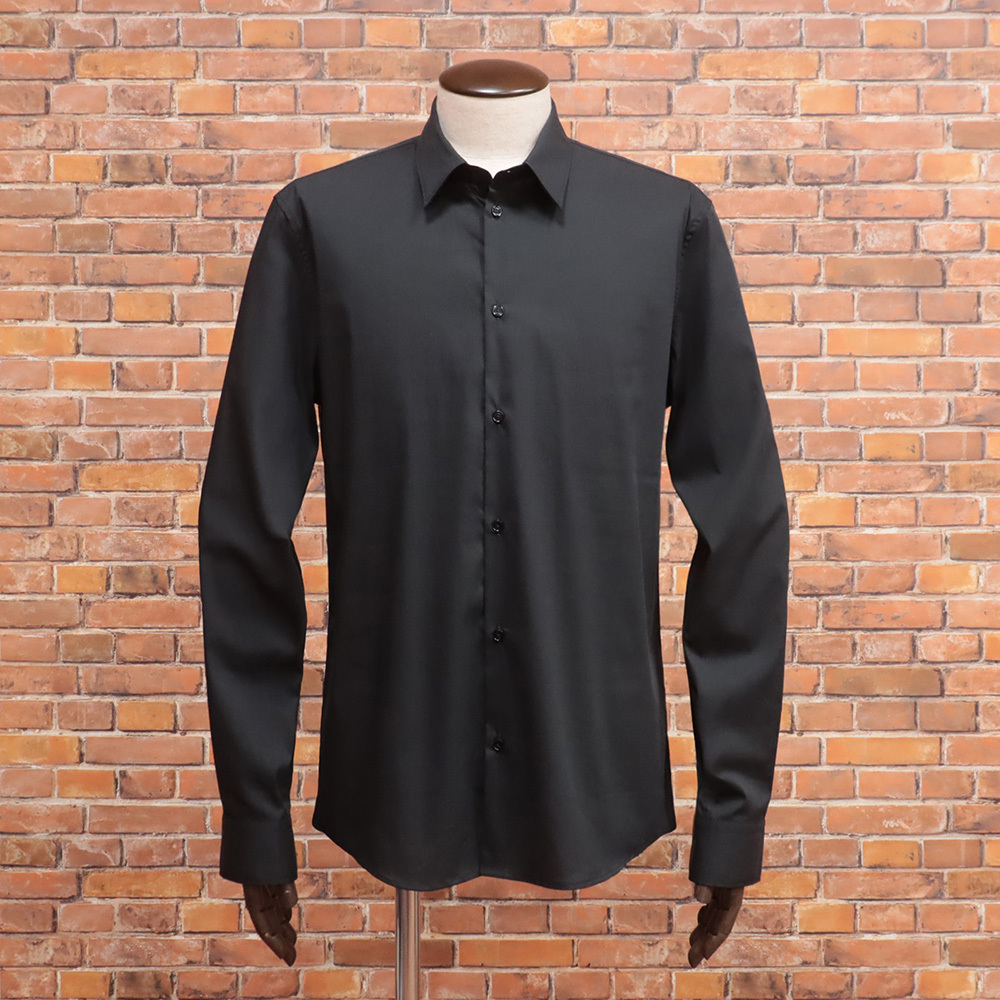1円/GAUDI/Lサイズ/長袖シャツ C521GU45002 イタリア製 綿混 ストレッチ 無地 薄手 今期 ガウディ 新品/黒/ブラック/mc301/_画像2