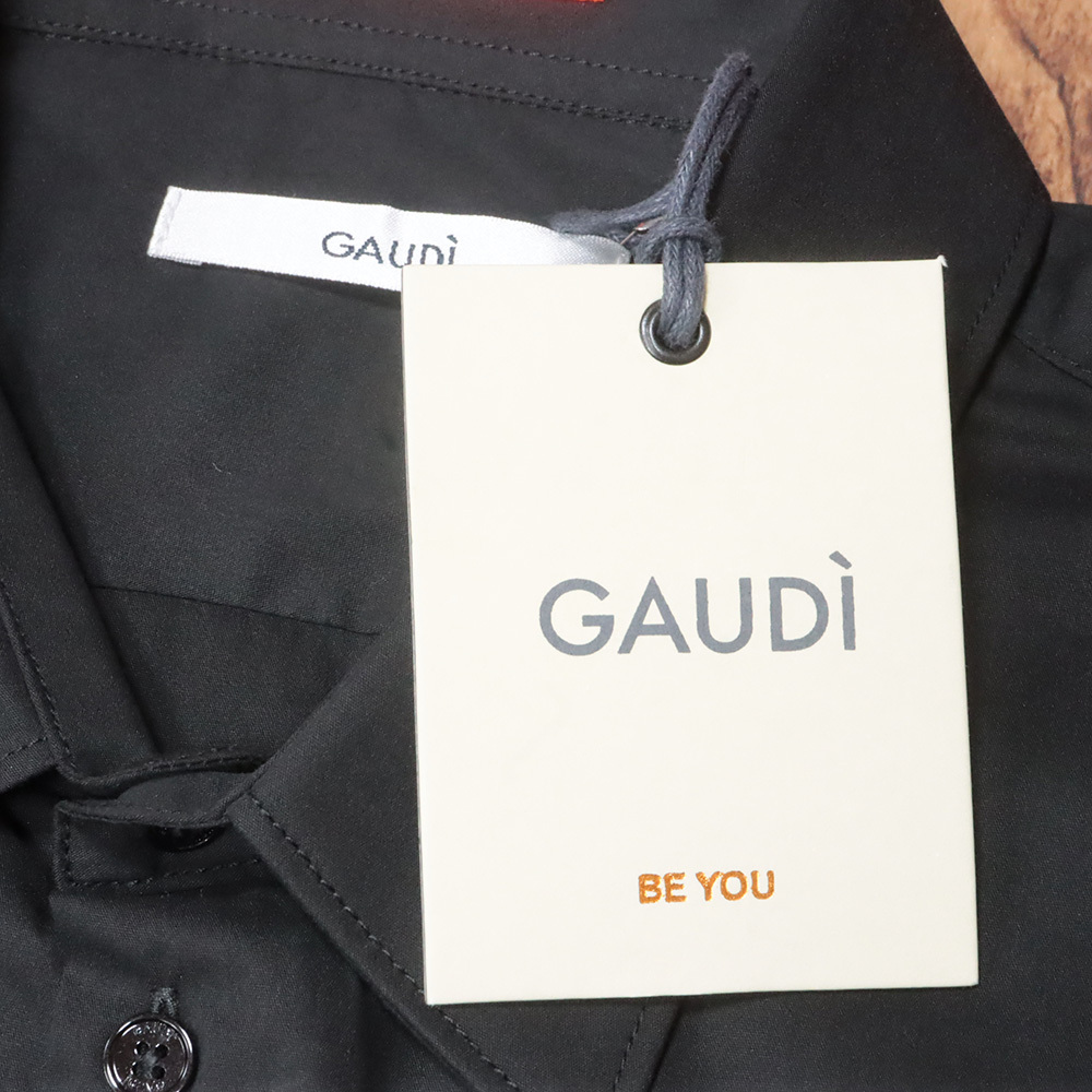 1円/GAUDI/Lサイズ/長袖シャツ C521GU45002 イタリア製 綿混 ストレッチ 無地 薄手 今期 ガウディ 新品/黒/ブラック/mc301/_画像5