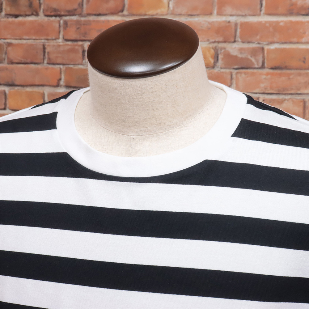 1円/春夏/Et baas/Lサイズ/半袖Tシャツ 日本製 綿100％ ボーダー カットソー エバース 新品/白×黒/kf401/_画像2