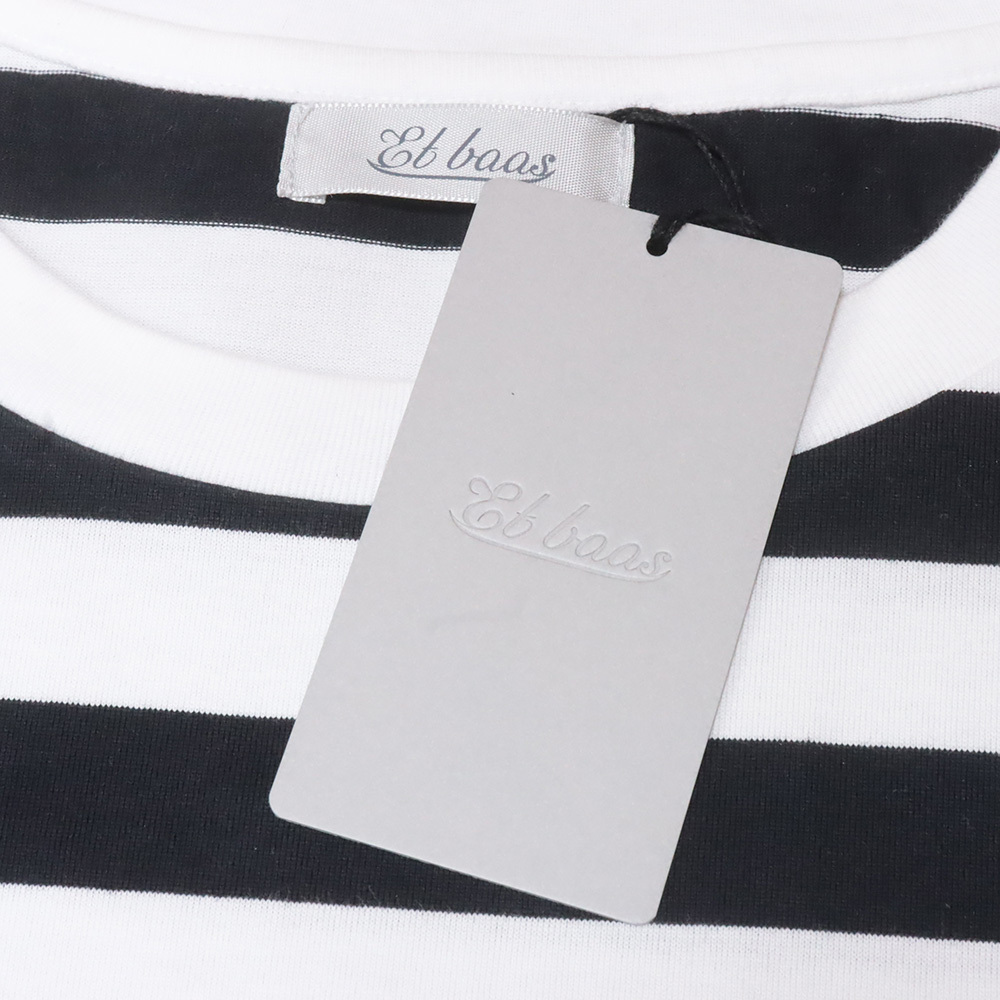 1円/春夏/Et baas/Lサイズ/半袖Tシャツ 日本製 綿100％ ボーダー カットソー エバース 新品/白×黒/kf401/_画像6