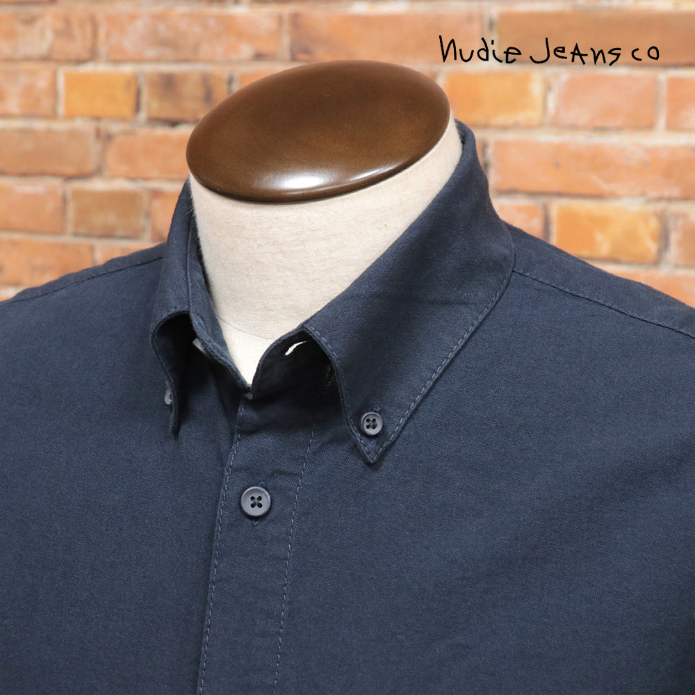 1円/Nudie Jeans/Sサイズ/長袖シャツ STANLEY DARK CHAMBRAY ボタンダウン 綿100% ヌーディージーンズ 新品/紺/ネイビー/me194/_画像1