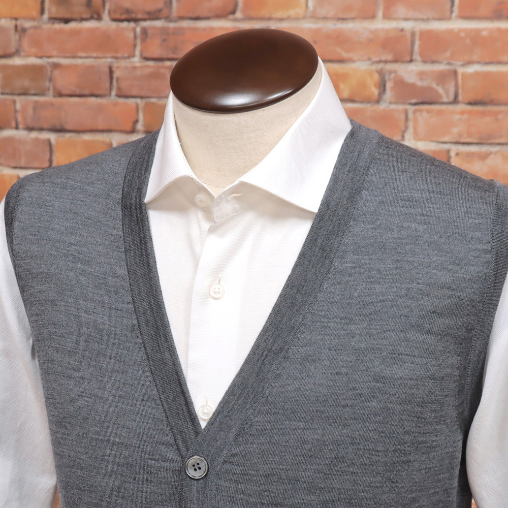 1円/24AW/Drumohr/46サイズ/ニットベスト D0D108 Super140’s ウール 光沢 無地 イタリア製 ドルモア 新品/グレー/mb398/_画像2