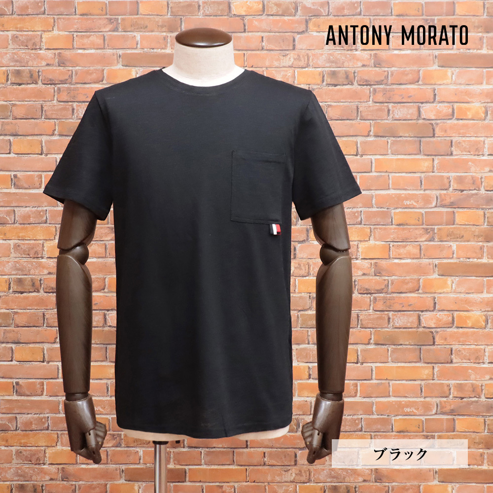 1円/ANTONY MORATO/Lサイズ/半袖Tシャツ 胸ポケット コットン アントニーモラート 新品/黒/ブラック/km140/_画像1
