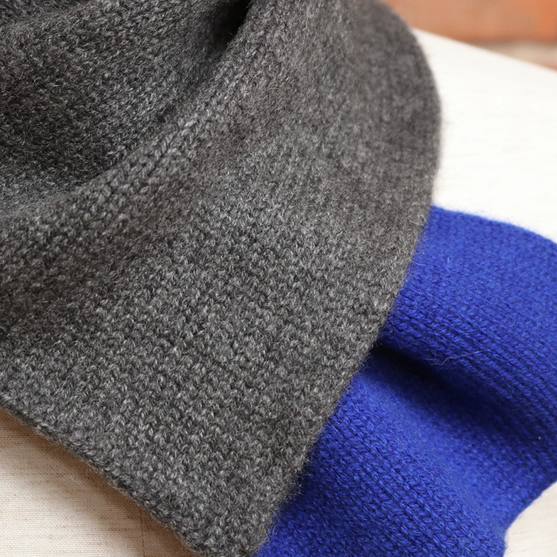 1円/general design made/カシミヤ100％ ニット ミニマフラー 日本製 メンズ ジェネラルデザインメイド 新品/グレー×青/jh331/_画像3