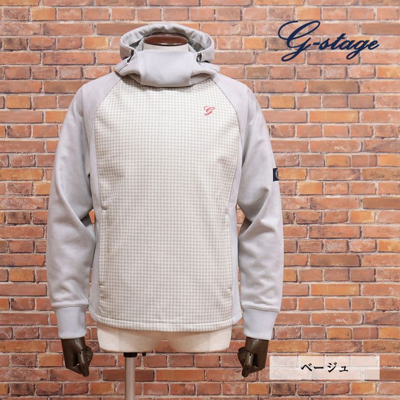 1円/秋冬/g-stage/46サイズ/パーカー ダウンファブリック ストレッチ スエード調 千鳥格子 防寒 機能性 新品/ベージュ/je104/_画像1