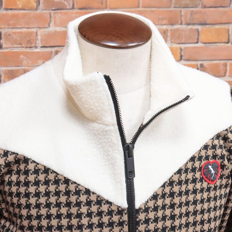 1円/秋冬/g-stage/48サイズ/トラックジャケット ジャージー＆ボア 千鳥格子 ジップポケット ゴルフ Dr.YAMORIコラボ 新品/ベージュ/je105/_画像3