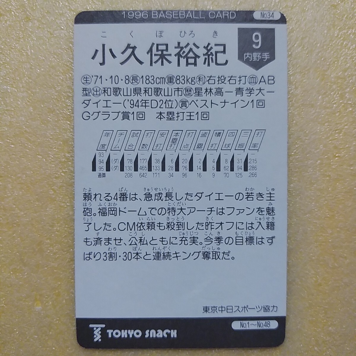  Tokyo снэки 1996 Calbee бейсбол карта N34 маленький . гарантия ..( большой e-)