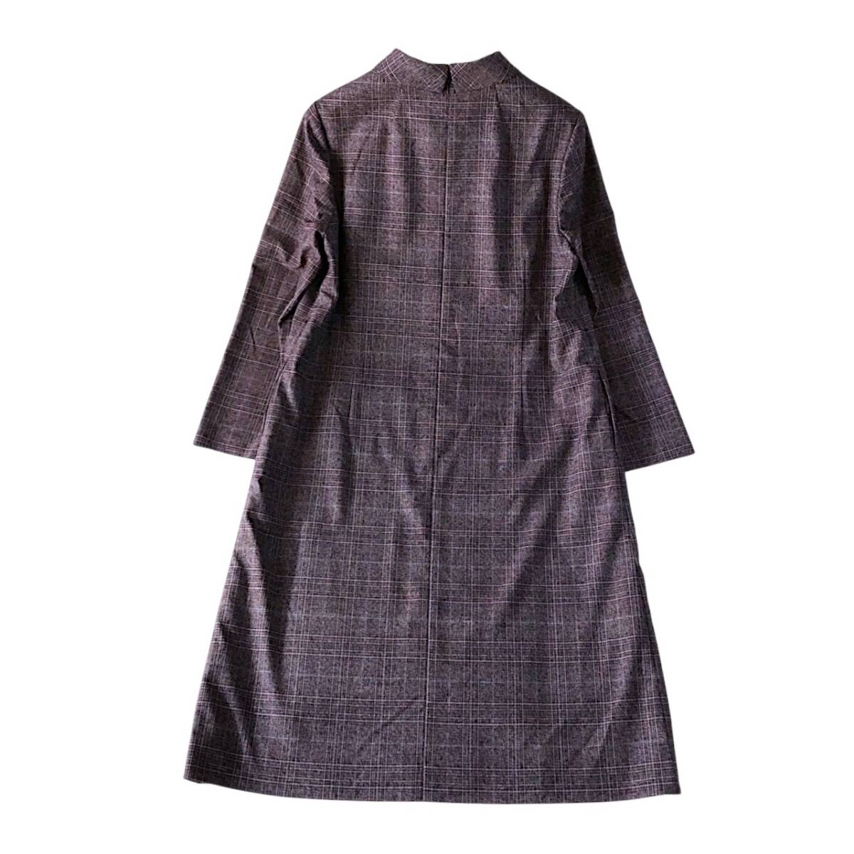 E06◆極美品 レリアン Leilian ホワイトレーベル 大きいサイズ 13 LL XL 2L 前後 ゆったり グレンチェック ワンピース サイドポケット付き_画像4