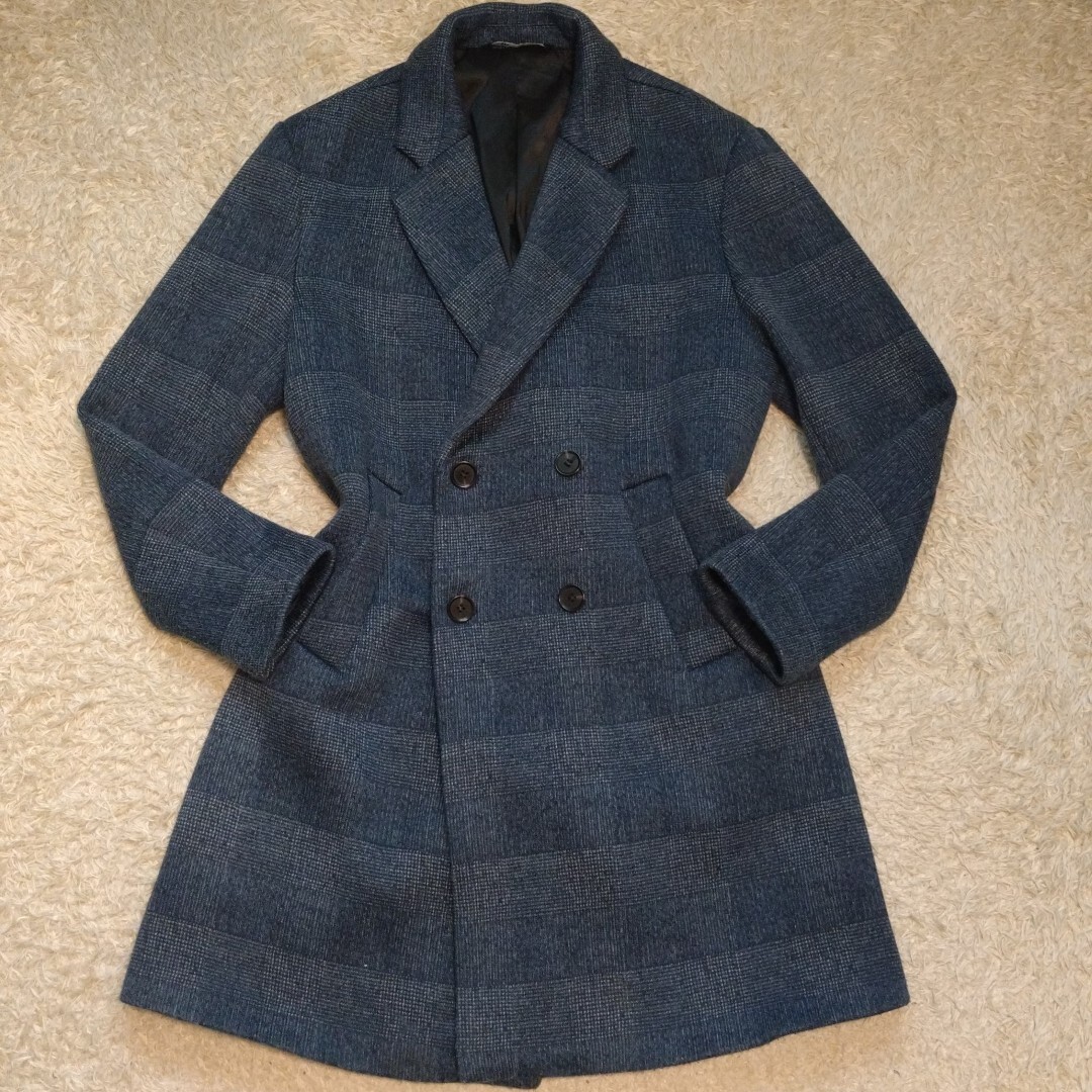 超希少XL！ザラ【大人の色気】ZARA チェスターコート ロングコート ネイビー アンコン 大きいサイズ 美シルエット 総裏地 高級感 42(LL_画像2