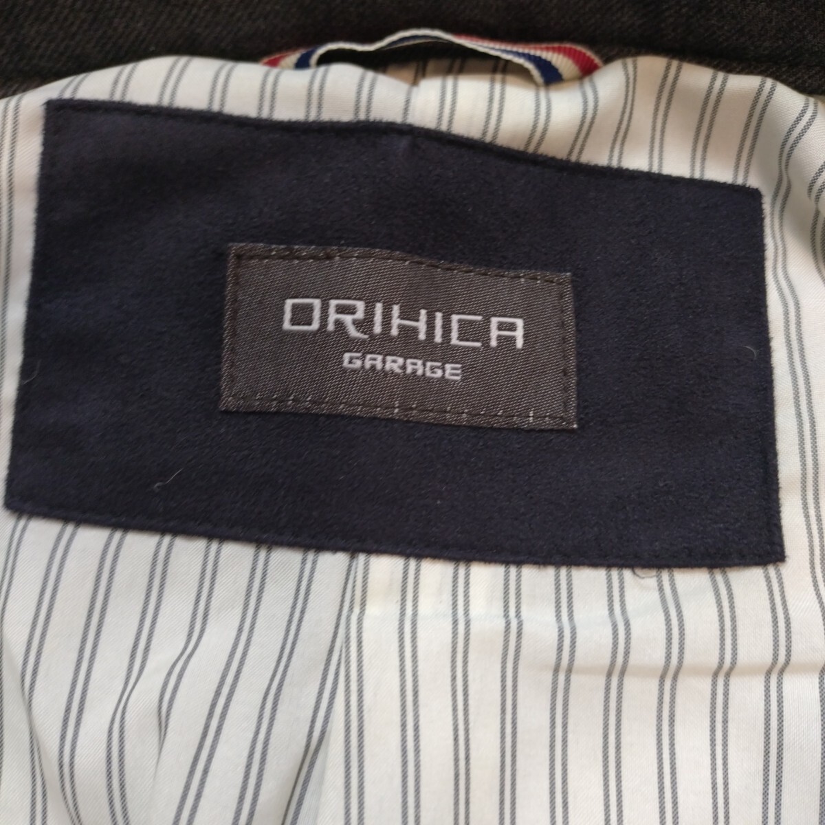 希少L！オリヒカ【お洒落の極み】ORIHICA キルティングコート ステンカラーコート グレー系 くるみボタン ウール100％ アンコン 本切羽 _画像9