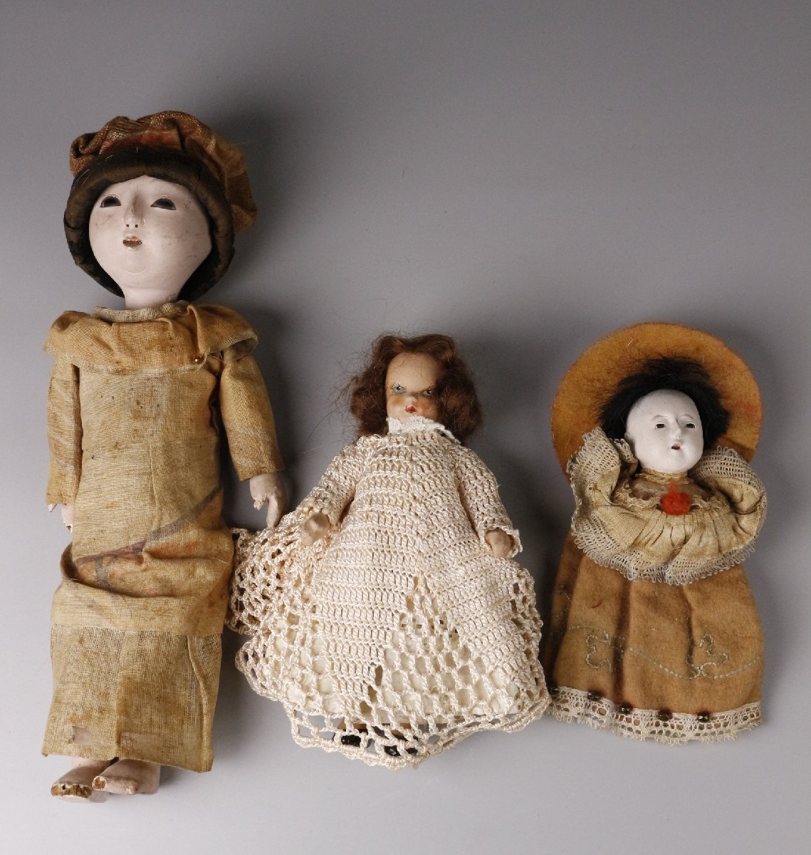 【LIG】時代人形 三体 寶玉斎 市松人形 玉眼 日本人形 旧家蔵出品 ⑥ [P]25.10_画像2