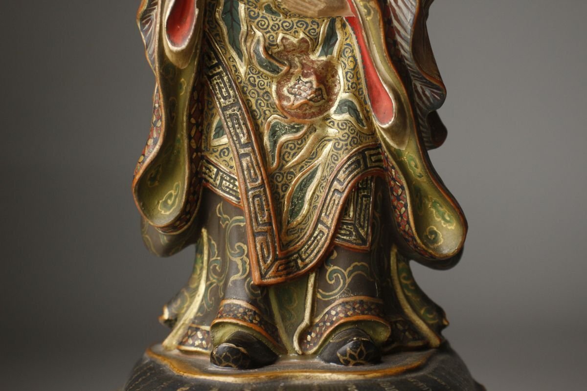 【LIG】時代仏教美術 木彫彩色 玉眼 鬼子母神像 27㎝ 朱塗厨子 細密彫金金具 寺院引取品 [.QEW]25.7_画像8