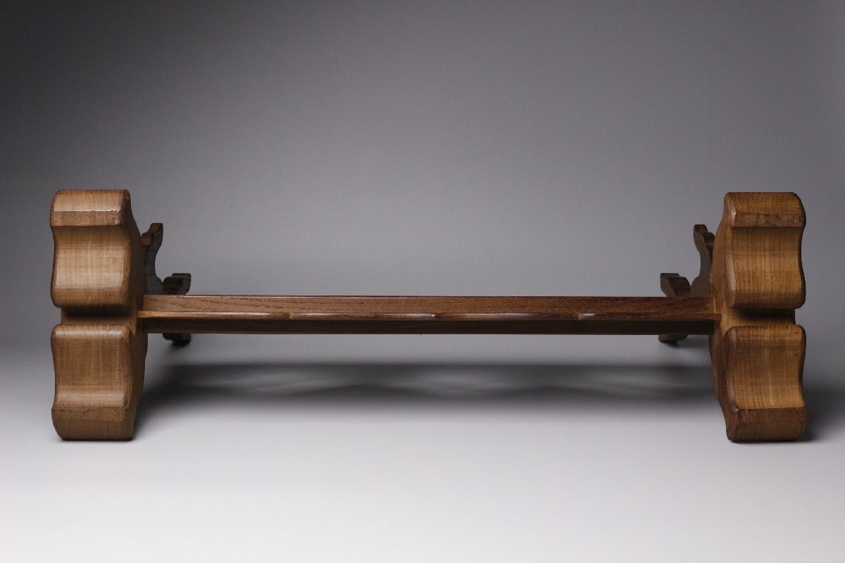 【LIG】時代 木造 透彫四割菱紋 刀掛 53㎝ 二本掛 刀架 刀装具 旧家収蔵品 [.R]25.11_画像10