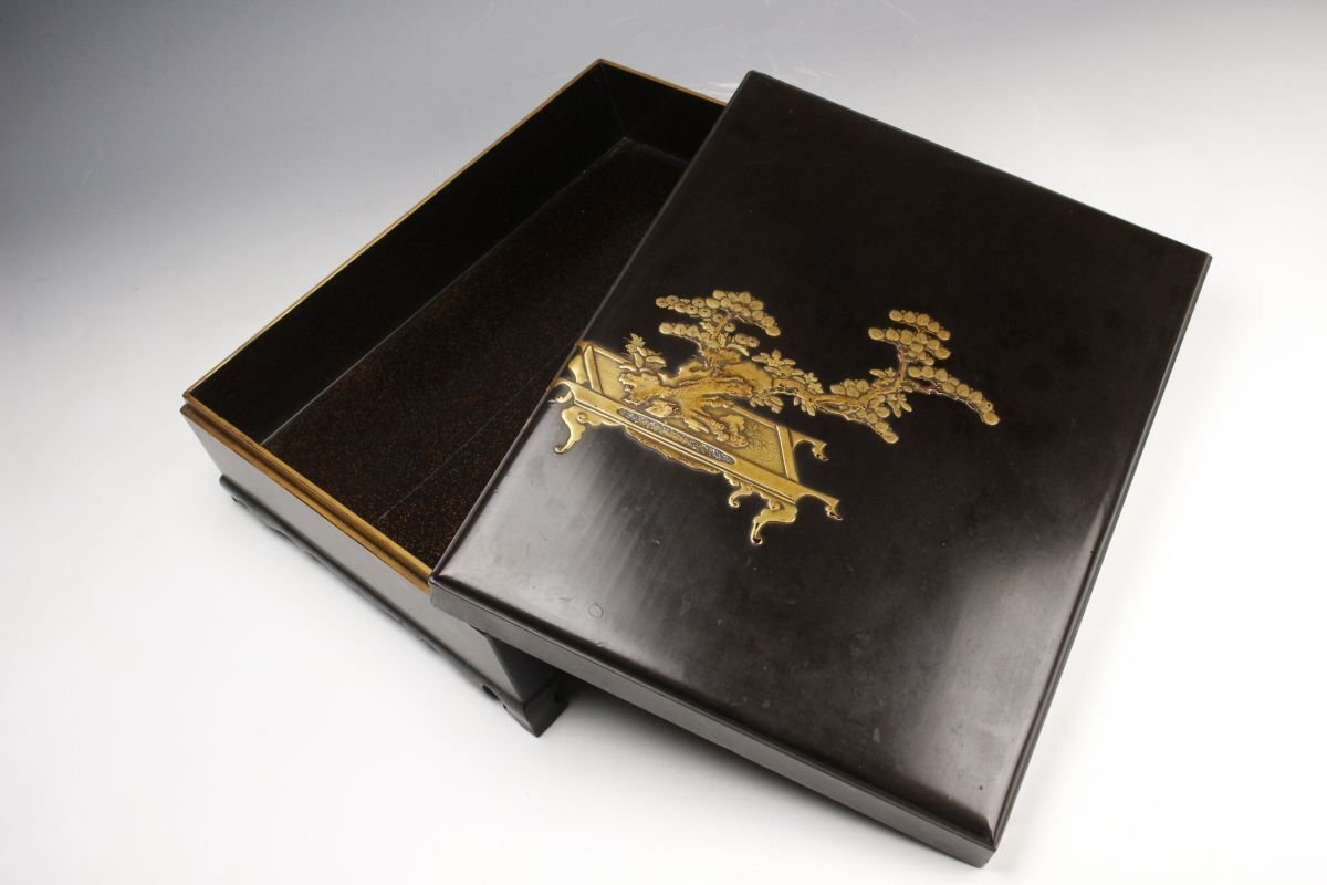 【LIG】時代高蒔絵 盆栽蒔絵文箱 内梨地 螺鈿細工 書道具 古美術品 旧家蔵出品 [.EQ]25.6_画像2