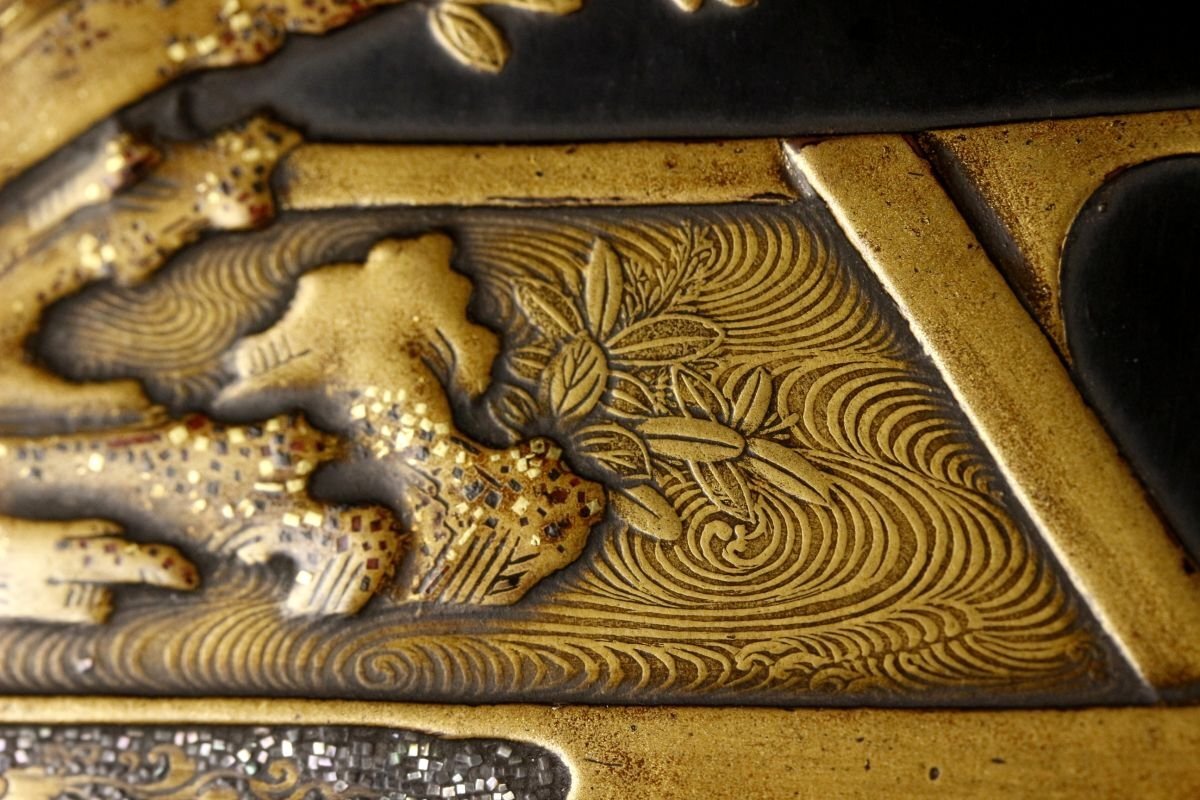 【LIG】時代高蒔絵 盆栽蒔絵文箱 内梨地 螺鈿細工 書道具 古美術品 旧家蔵出品 [.EQ]25.6_画像9