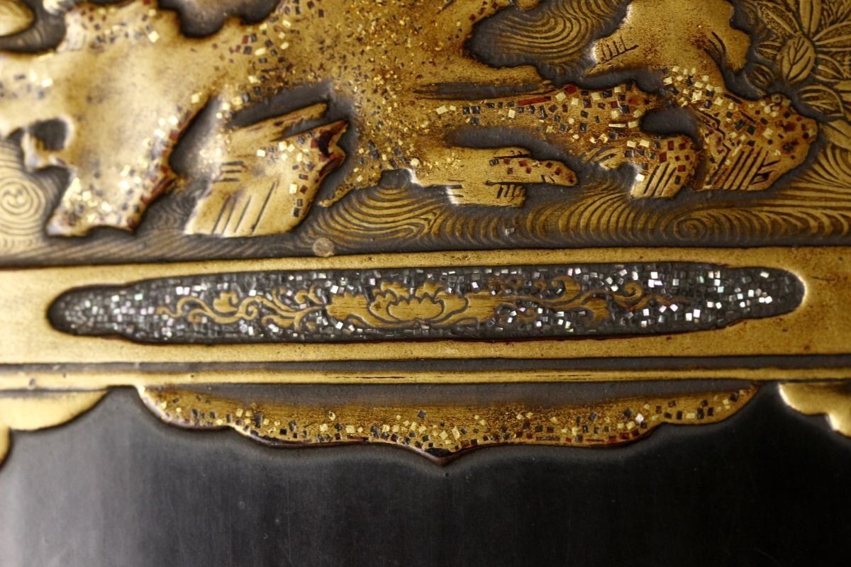 【LIG】時代高蒔絵 盆栽蒔絵文箱 内梨地 螺鈿細工 書道具 古美術品 旧家蔵出品 [.EQ]25.6_画像8