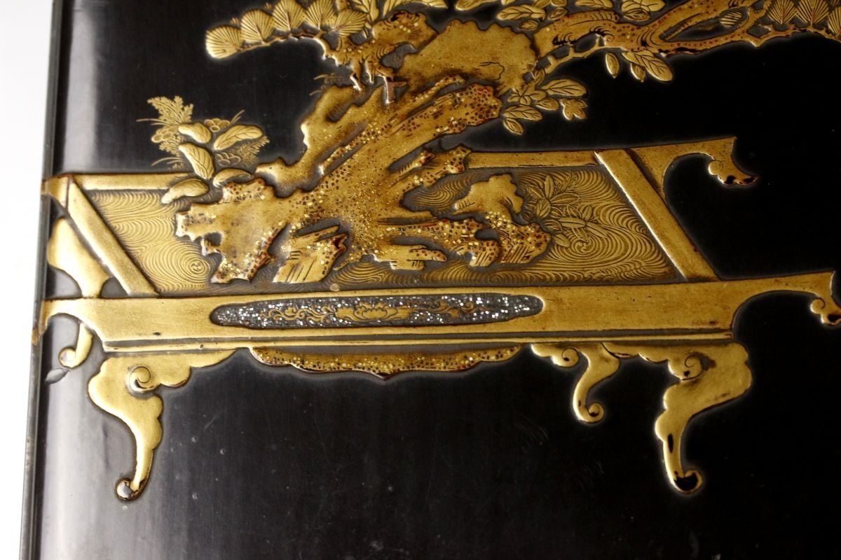 【LIG】時代高蒔絵 盆栽蒔絵文箱 内梨地 螺鈿細工 書道具 古美術品 旧家蔵出品 [.EQ]25.6_画像7