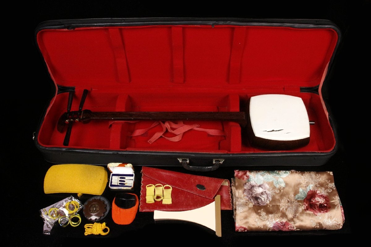 【LIG】最高級 三味線 紅木 東さわり K9刻印 金細 二本溝 子持綾杉胴 ケース付 和楽器 弦楽器 [.EP]25.10_画像10