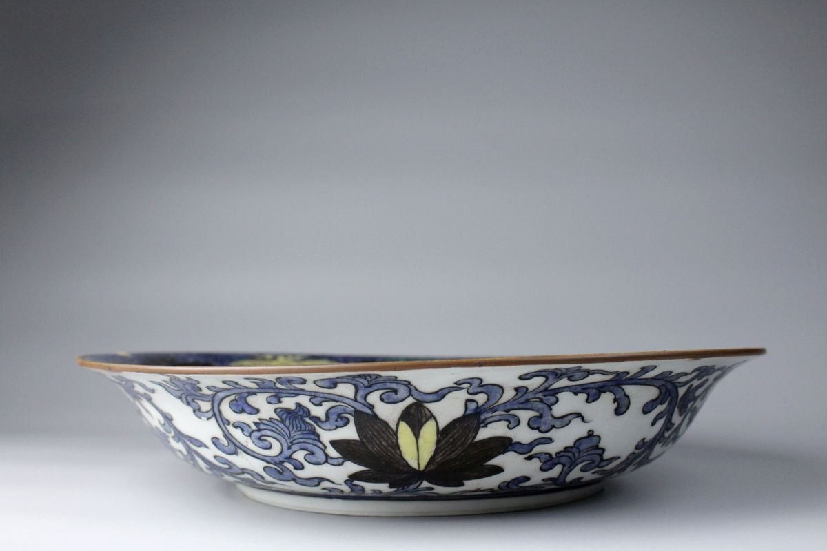 特別出品【LIG】名品 江戸期 古九谷 色絵 鳳凰文大皿 32㎝ 青手 古伊万里 鍋島 古美術品 コレクター様お預かり品 [.YR]25.09_画像7