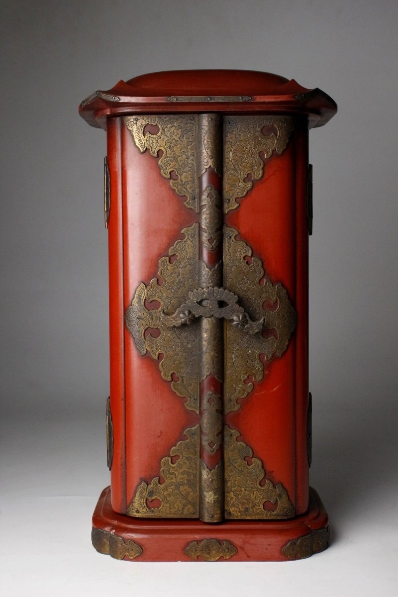 【LIG】時代仏教美術 木彫彩色 玉眼 鬼子母神像 27㎝ 朱塗厨子 細密彫金金具 寺院引取品 [.QEW]25.7_画像10