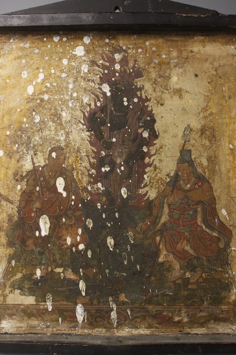 【LIG】平安～鎌倉時代 不動明王懐中厨子 黒漆塗彩色金泥 掛仏 板仏 金銅金具 [.WEW]25.9_画像3