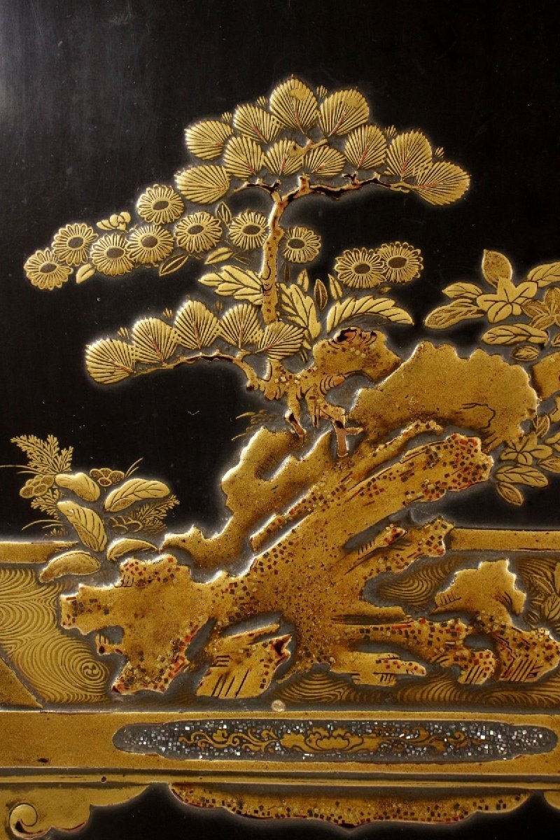 【LIG】時代高蒔絵 盆栽蒔絵文箱 内梨地 螺鈿細工 書道具 古美術品 旧家蔵出品 [.EQ]25.6_画像5