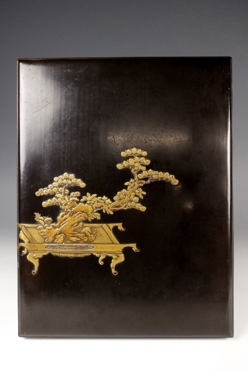 【LIG】時代高蒔絵 盆栽蒔絵文箱 内梨地 螺鈿細工 書道具 古美術品 旧家蔵出品 [.EQ]25.6_画像3