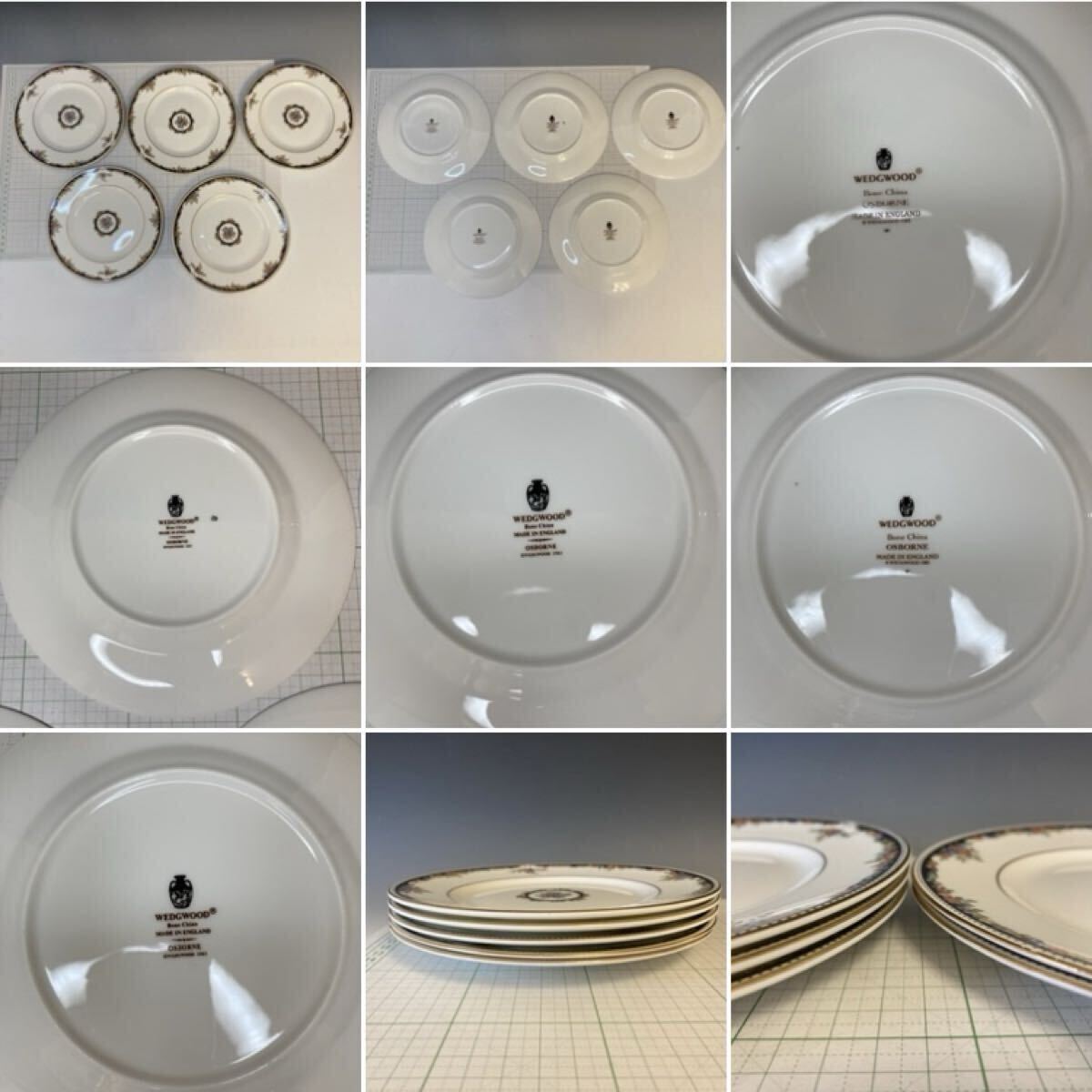 WEDGWOOD ウェッジウッド オズボーン 黒壺 手付きスクエア大皿&ケーキプレート5枚 イングランド製 USED ビンテージ品 中古品_画像4