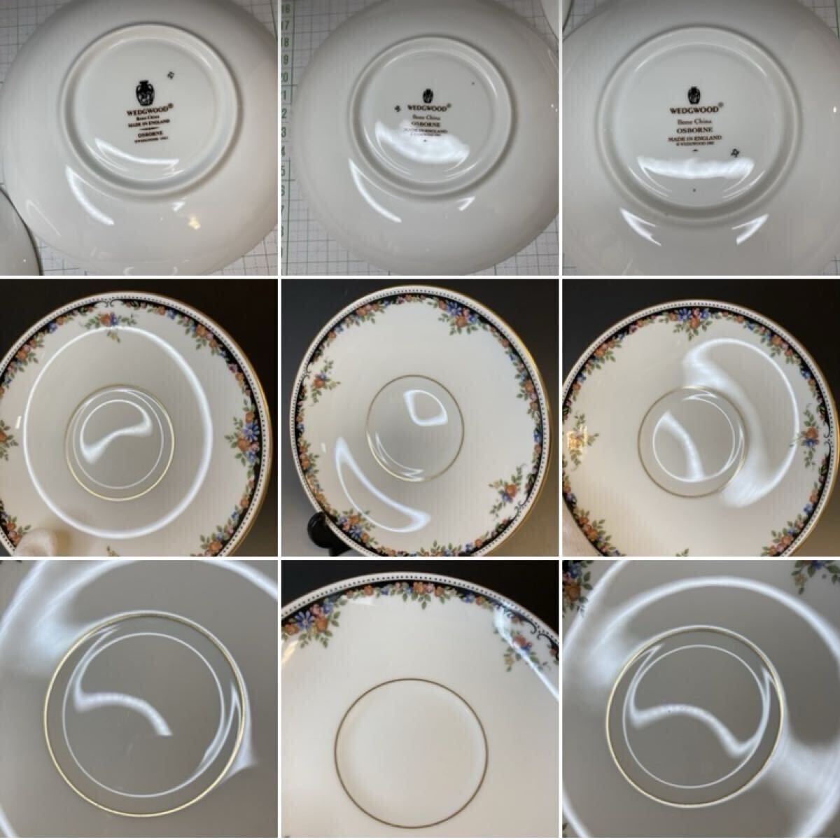 WEDGWOOD イングランド製 黒壺 ウェッジウッド オズボーン　ティーカップ＆ソーサー５客（ピオニー）USED ビンテージ 中古品_画像4