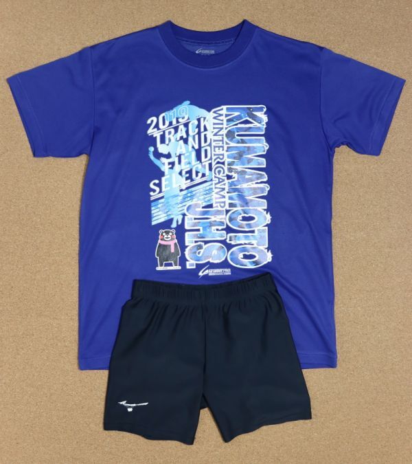 [Y-700] 【陸上／女子】熊本／中学　熊本県中学生代表選手　2019年ウィンターキャンプシャツ＆レーシングタイツセット_画像1